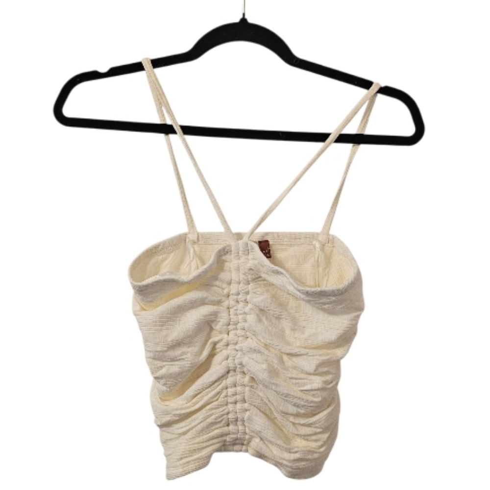 Ivory Pilcro Anthropologie Women's Ruched Ribbed Halter Top